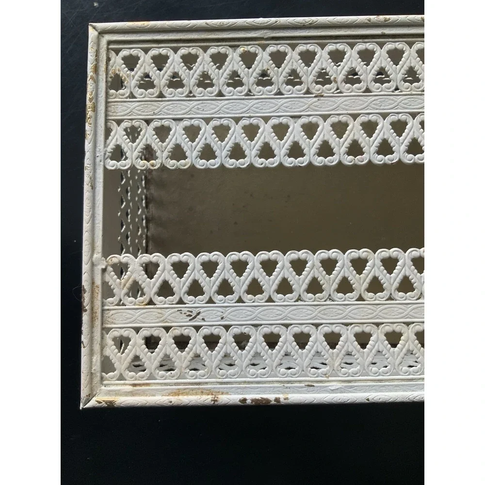 Vintage Metal Gold Cream Filigree Tissue Box Cover Hollywood Regency Felt Bottom